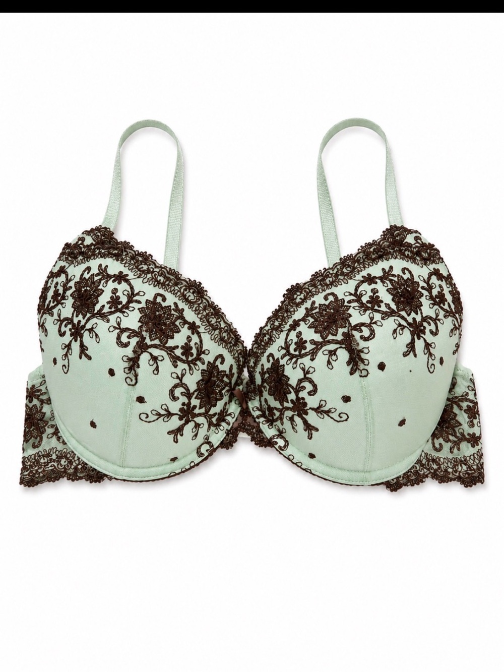 Cacique Mint Green & Chocolate Lace Embroidered Push-Up Bra 42DD underwire
